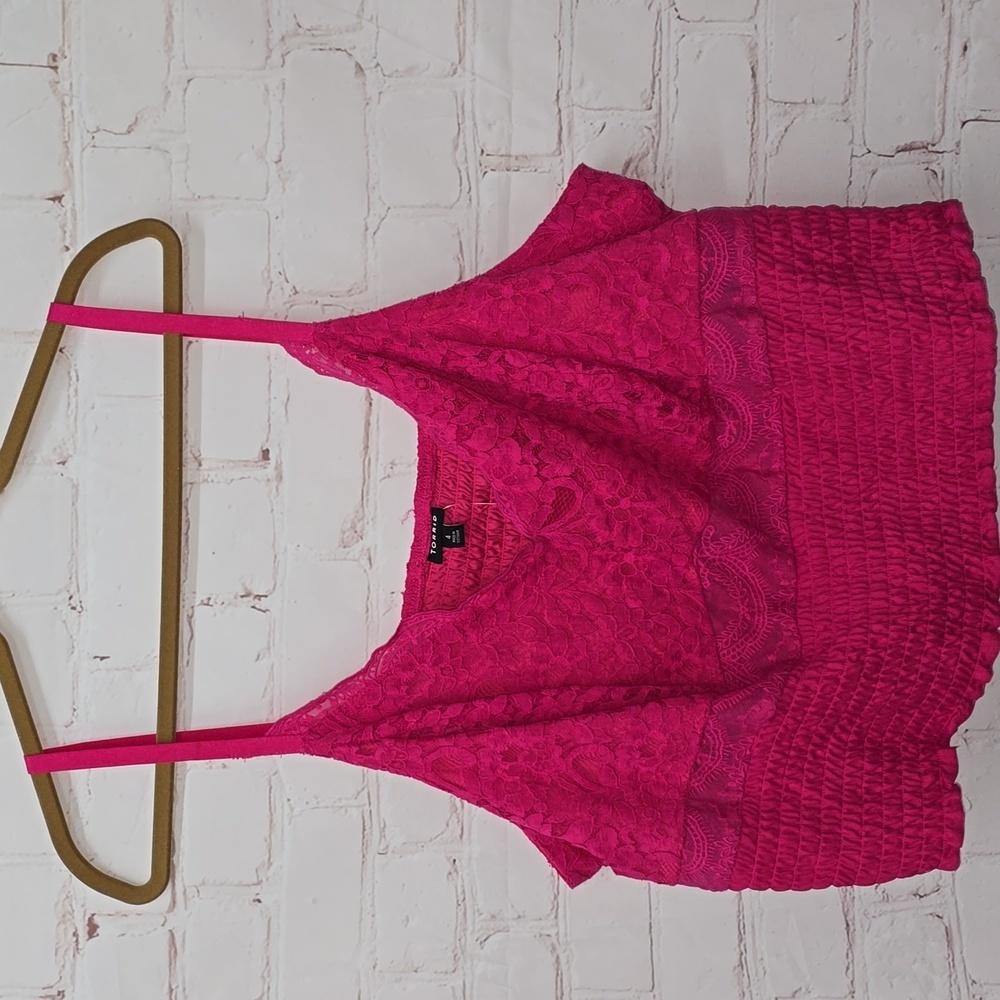 Torrid Lace Print Smocked Crop Top Pink Peacock Womens Size 4x NWT